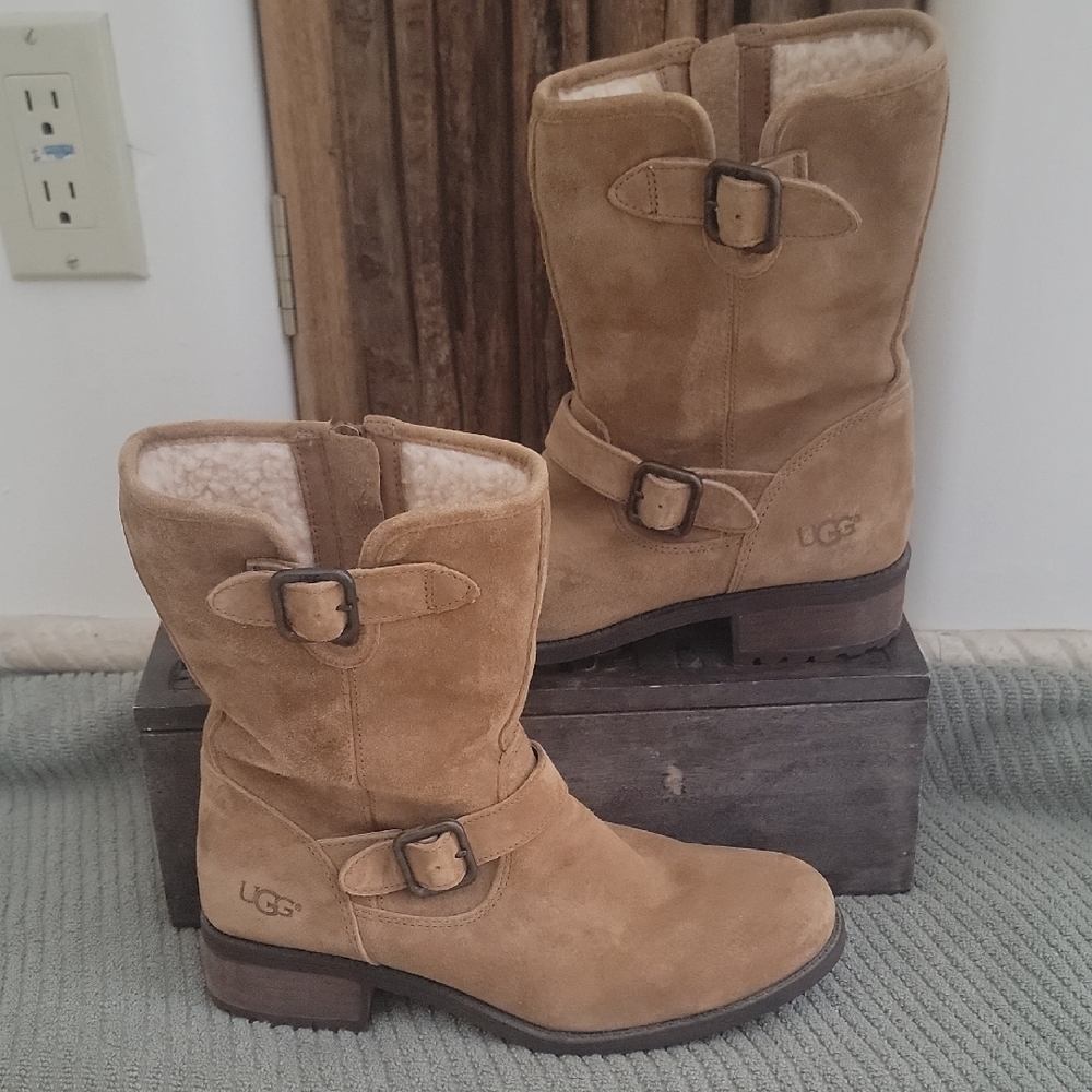 UGG Tan Winter Boots with Buckle Details
